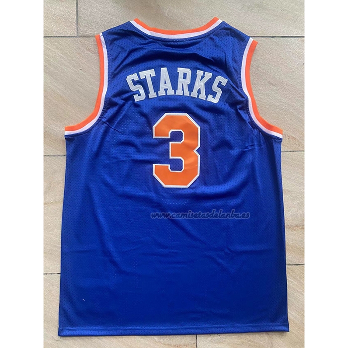 Camiseta New York Knicks John Starks NO 3 Mitchell & Ness Hardwood Classics Azul